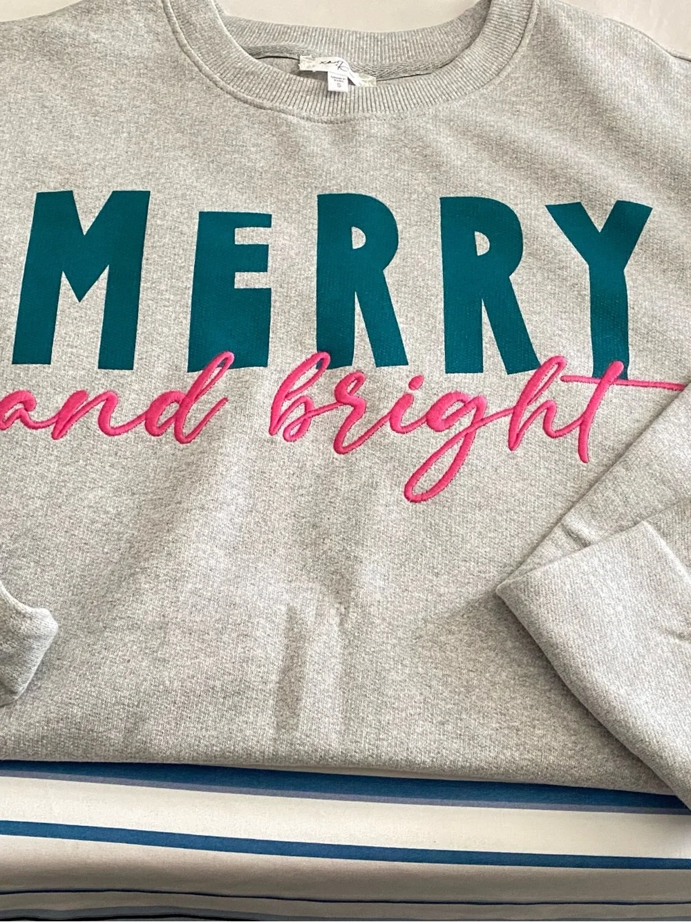 NWT Merry and Bright Gray Oversized Holiday Sweatshirt Size S